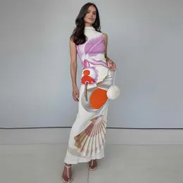 Abstrakt tryckt ärmlösa långa klänningar för kvinnor kläder High Fashion 2024 Party Dress Elegant Resort Wea
