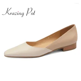 Casual Shoes Krazing Pot Full Grain Leather Liten Square Toe Low Heel Bekväma blandade färger Franska romantiska skönhetsflickor Kvinnor