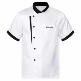 Herren Kurzarm Kochmantel Damen Unisex Bäckerei Kantine Restaurant Hotel Küche Arbeitskleidung Uniform Atmungsaktive Butt Kochjacke 38DF#