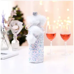 2024 Dekoracje wina świąteczne do domu cekinowa tkanina butelki wina butelka wina Snowman Stocking Holders prezent Święte Navidad Decor Nowy Rok Boże Narodzenie