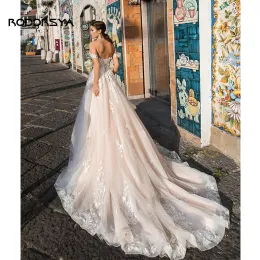 Roddrsya Boho Brautkleider 2023 Tüll mit Applikationen sexy Schnürung von der Schulter A-Linie Sommer Brautkleid Vestido de noiva