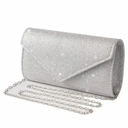 women Envelope Evening Bag Glitter Ladies Chain Shoulder Bags Shiny Sier Lg Purse Female Wedding Party Clutches Mini Handbag S628#