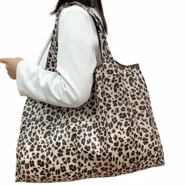 leopar katlanır tote dükkanı çantası baskı fr süpermarket ışık su geçirmez sebze torbası seyahat depolama çantası çanta 61ZV#