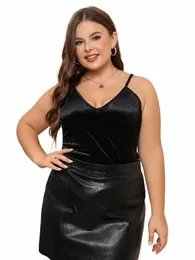 Gibsie plus size Black V Neck Veet Cami Top Women Fi Party Sleewel Vest Female Sexy Spaghetti Strap Tops Slim Fit X9wk#