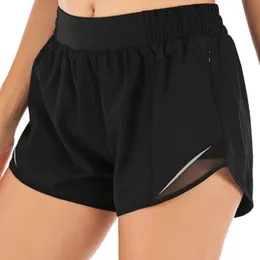Ll Hotty Hot Shorts Женщины с низким подъемом дышащей быстрой сушки йоги встроенные спортивные карманы и бегущие шорты с непрерывными шнурами 4-дюймовые Лу