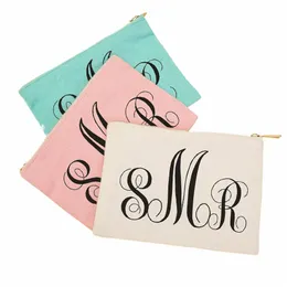 Persalised Mogram Make -up Bag, Toatetry Bag, High Quality Canvas Custom Zipper Pouch Ladies Cosmetic Bag Bridesmaid Gift F4SO#