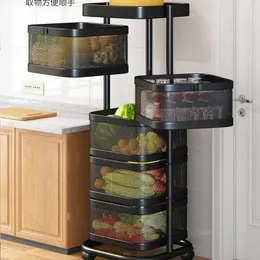 Kitchen Storage Vegetable Rack Home Multi-function Rotating Free Installation Fruit Basket Floor Multi-layer Enlarge And