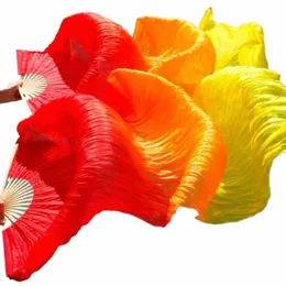 colpisce Donne di vendita alta Qualità Seta Danza del ventre Fan Dance 100% Veli di seta reali 1 paio 180 * 90 CM Rosso + Arancione + Giallo r91Y #