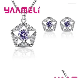 Örhängen halsband set lyx geometrisk prydnad kvinnliga modehänge 925 sterling sier kubik zirkonium droppleverans smycken set dhflh