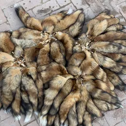 10 Pçs/lote-14 "/35cm Real Genuine Red Fox Fur Cauda Chaveiro Cosplay Saco de Brinquedo Telefone Pingente Borlas