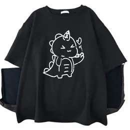 Amore Carto Piccolo Dinosauro Modello Donna T Shirt Street Casual Plus Size Tops Cott Fi Tee Estate Hip Hop Manica corta 87DQ #