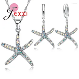 Colar brincos conjunto stlye bonito estrela do mar design cz 925 prata esterlina agulha colares pingentes jóias