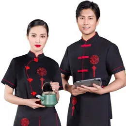 Chinês Restaurante Garçom Uniforme para Mulher Hotel Verão Funcionários Macacões Café Waitr Uniforme Hot Pot Food Service Chef Jacket L7Rx #