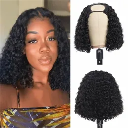Wigs 812 inch Short Afro Curly U Part Bob Wig Synthetic Upart Wigs For Black Women Natural Black Leave Out No Gel Daily Use