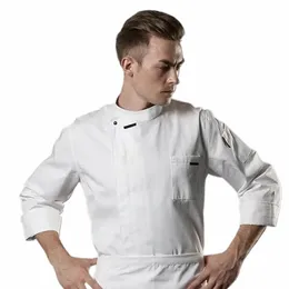 Unissex Chef Jacket Curto / Lg Manga Homens Mulheres Crossover Cook Coat Restaurante Garçom Uniforme Kitchen Baker Wear a8Wy #