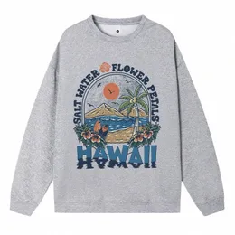 simple Trend Plus Size Woman Sweatshirts Salt Water Fr Petals Hawaii Print Hoody Loose Crewneck Pullover Warm Fleece Tops r4IP#