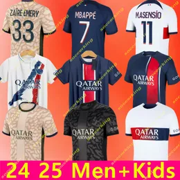 Футбольные майки Mbappe Maillot Psges 23/24/25 Player 10 Hakimi Sergio Ramos M.Asension 2023 2024 2025 Париж Коло Муани Футбольный майки Мужские детские комплекты наборы формируют униформу