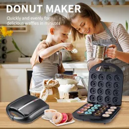 WHDPETS DONUT MAKER 220V 1400W 비 붙인 코팅 전기 도넛 기계는 16 도넛 아이 스낵 디저트 아침 식사 제조업체를 만들 수 있습니다.