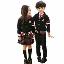 barn skol uniform flickor pojkar tröja topp kjol byxor krage kostym pläd koreansk stuga dagis japanska kläddräkt u4ml#
