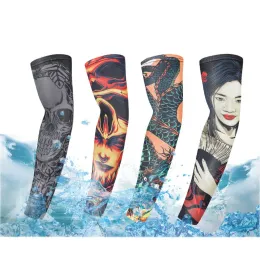 1 Pz New Flower Arm Tattoo Sleeves Seamless Outdoor Riding Protezione Solare Manicotti Protezione Solare Uv Scaldamuscoli Per Uomo Donna