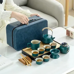 Tianview Kung Fu Tea Set Outdoor Travel Wholesale Tray Home Portable Brewing Teapot Ceramic 240325