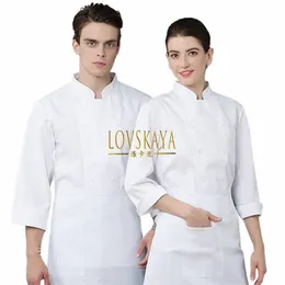 Mutfak Baker Pasta Mağazası İş Giysileri LG Kollu Kış Kırık Beyaz Şef Giyim Erkekler Üst düzey Catering Restoranlar A53P#