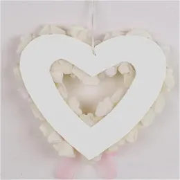 Decorative Flowers Wreaths Party Wreath Realistic Rose Flower With Bow-Knot For Love Heart Front Door Decoration Artificial Home Drop Otubp