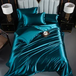 A/B Doppelseitiges farbiges Bettwäsche-Set, seidiger Satin, Bettbezug, Bettlaken, Kissenbezug, luxuriöses Bettlaken, King-Size-Bett, Doppelbett, Twin-Size 240322