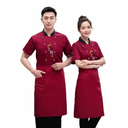 chef Overalls Men's Short Sleeve Thin Summer Clothing Dining Breakfast Restaurant Canteen Sushi Hotel Kitchen Lg Sleeve Clothe i8go#