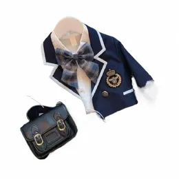 Mädchen JK Uniform Frühling Herbst College-Stil Anzug Kinder Mantel Hemd Faltenrock 3 Stücke Set Student Loungewear mit Krawatte 2-10Y n43i #