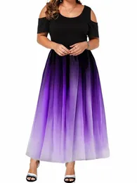 Ombre Drukuj damski Plus Rozmiar zimne ramię Maxi Dr niewielki elegancki elegancki krótki rękaw LG PROM DR J8QP#