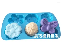 Stampi da forno Stampo per torta in silicone 6 fori Farfalla Fiore Insetto Scarabeo Palla di riso Stampo per sapone al cioccolato 097