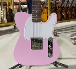 Guitarra elétrica envelhecida luz relíquia cor rosa corpo idoso jacarandá dedo alta qualidade 4230235