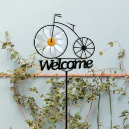 Wind Spinner Metal 3D Windmill Kinetic Welcome Sign Stakes Front Door Decor Cykel Stand Craft Outdoor Garden Garden Accessoriess 240320