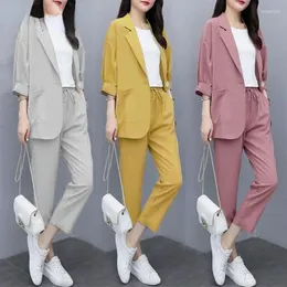 Dwuczęściowe spodnie damskie Summer Loose Thin Blazer Płaszcz Zakład Fall Condytury Spodnie Ustaw koreańskie eleganckie spodnie dresowe M25