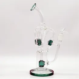 2024 12 polegadas triplo fiter teal heady triplo filtro de vidro bongs tubulação de água garrafa de molho laranja bong tabaco fumar tubo 14mm Rig Recycler Bubbler Pipes