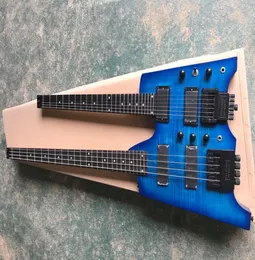 Chitarra elettrica senza testa a 64 corde a doppio manico con corpo blu Tastiera in palissandro Sistema tremolo Fornire servizi personalizzati2941543