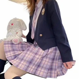 Japanska JK-studenter med hög midja vintage veckad a-linje kjol kjol kvinnlig skolflicka uniform college skolskjol n5mv#