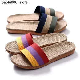 صندل Suihyung Summer Flax Slippers Womens Linen Linen Slides Multi Multi Anti Lip Slip Eva Home Flip Floor Indoor Sandals Q240330