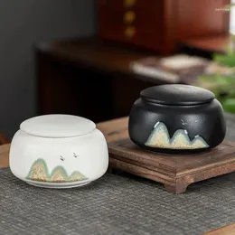Storage Bottles Chinese Ceramic Jar With Lid Black White Tea Box Coffee Portable Candy Bedroom Jewelry Kitchen Container
