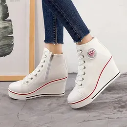 Casual Shoes Wedge pięta dla kobiet 2024 Canvas Side Zipper High Lace Up Woman's Podwyższające kobiety