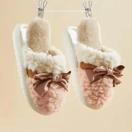 Slippers Autumn And Winter Product Cute Bowknot Couple Style Men Women Home Tear Pull Cotton Warm Non-slip Detachable
