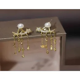 Dangle Chandelier Fashion Shining Microinlaid Zircon Stars Moon Tassel Earrings For Women Design Luxury Jewelry High Quality We4481441 Dh0Zw