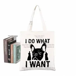 Frenchie Anatomia del Bulldog francese Kawaii Animal Canvas Shop Borsa Borsa Eco Grocery Bag Tote 404e #