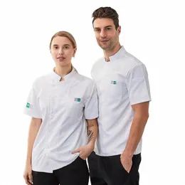 Jaqueta de cozinheiro de verão Restaurante Feminino Chef Uniforme Hotel Trabalhando Roupas Masculinas Padaria Café Garçom Casaco Bar Bartender Camisa F5Yi #