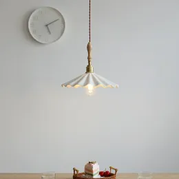 IWHD 30CM Big Ceramic LED Pendant Lights Fixtures Home Decor Bedroom Living Dinning Room Wood Copper Socket Hanging Lamp