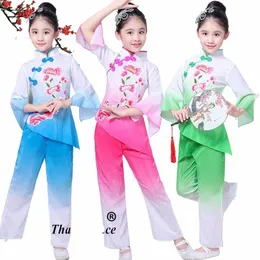 رقصة كلاسيكية للبنات ، الجودة عالية الجودة التطريز الأنيق مروحة الرقص Jianggnan المظلة Hanfu Dance Wear 00zu#