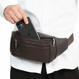 Männer Taillenbeutel Fanny Pack echtes Leder fließend wasserdichtes Wanderwanderung Wanderbrieftasche PHE BUTT BAY BUCH SCHWARZE V0DA#