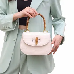 fi Crocodile Genuine Leather Women Small Handbags Splicing Design Lady Saddle Hand Bags With Bamboo Handle H53E#