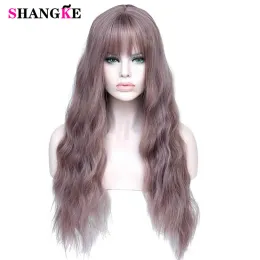 Wigs SHANGKE Synthetic Long Mix Purple Womens Wigs With Bangs Heat Resistant Kinky Curly Pink Green Wigs for Women African American